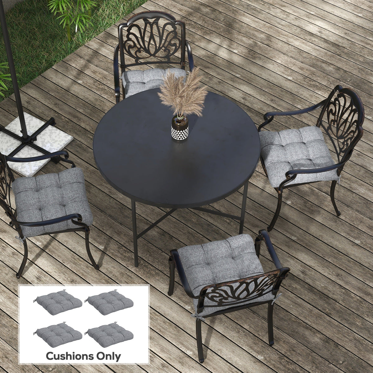 4-Piece Patio Chair Cushions Set with Ties, 19" x 19" x 4" — product view 4