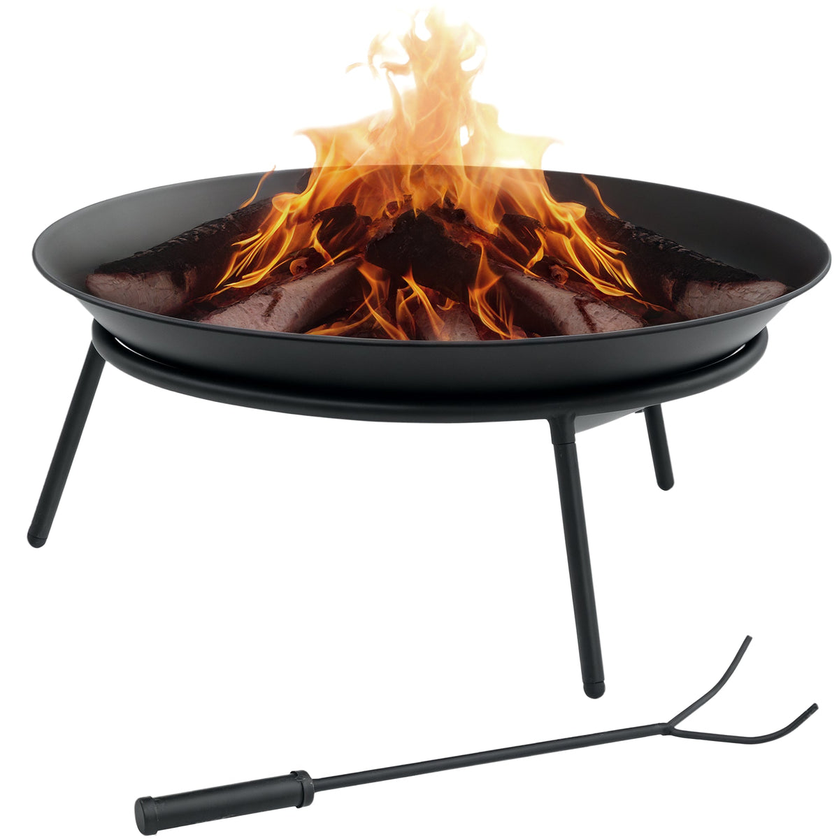 Dia. 47 x 21 cm Portable Outdoor Fire Pit with Poker, Black — product view 1