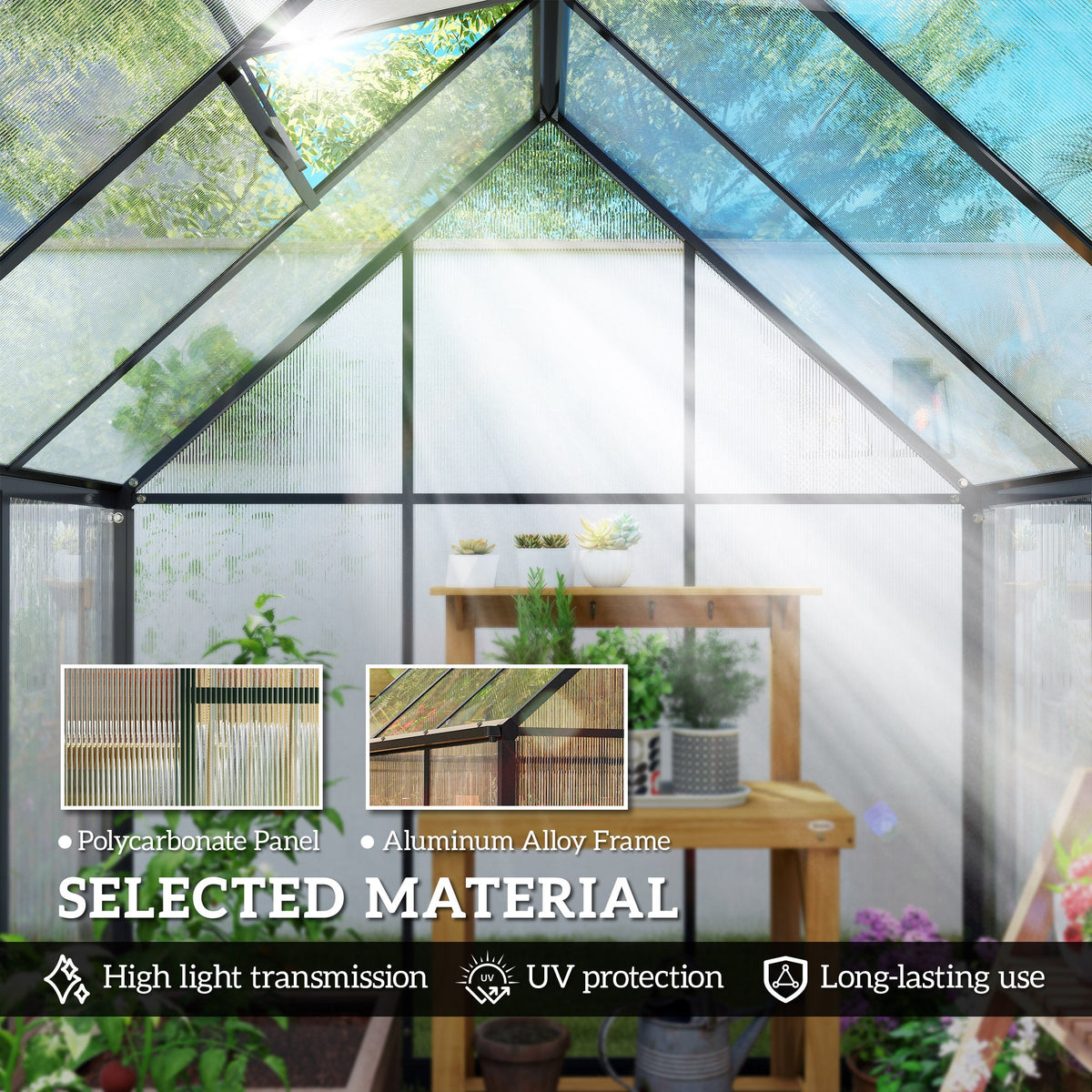 6 x 6.5ft Polycarbonate Greenhouse with Swing Door & Window, Black — product view 7