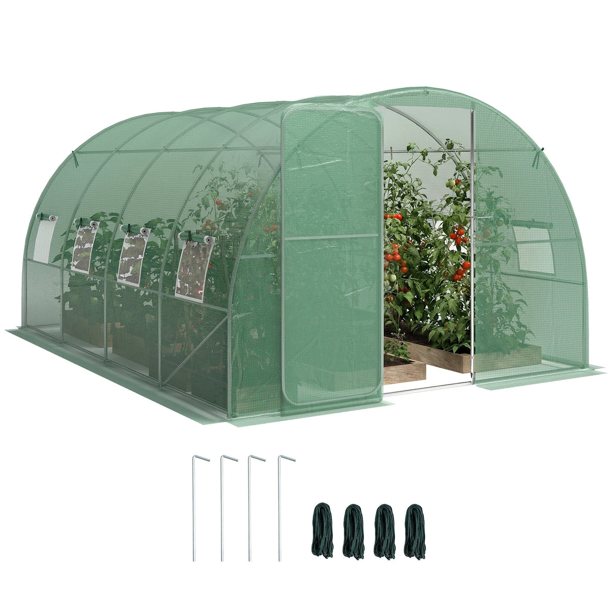 10' x 13' Walk-in Polytunnel Greenhouse with Hinged Door & 8 Mesh Windows — product view 1
