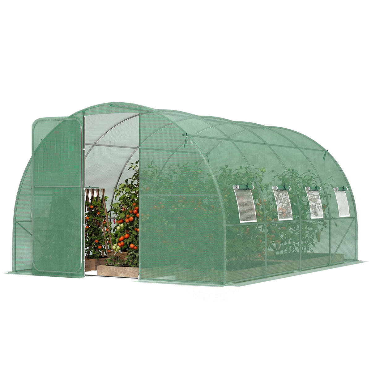 10' x 13' Walk-in Polytunnel Greenhouse with Hinged Door & 8 Mesh Windows — product view 2