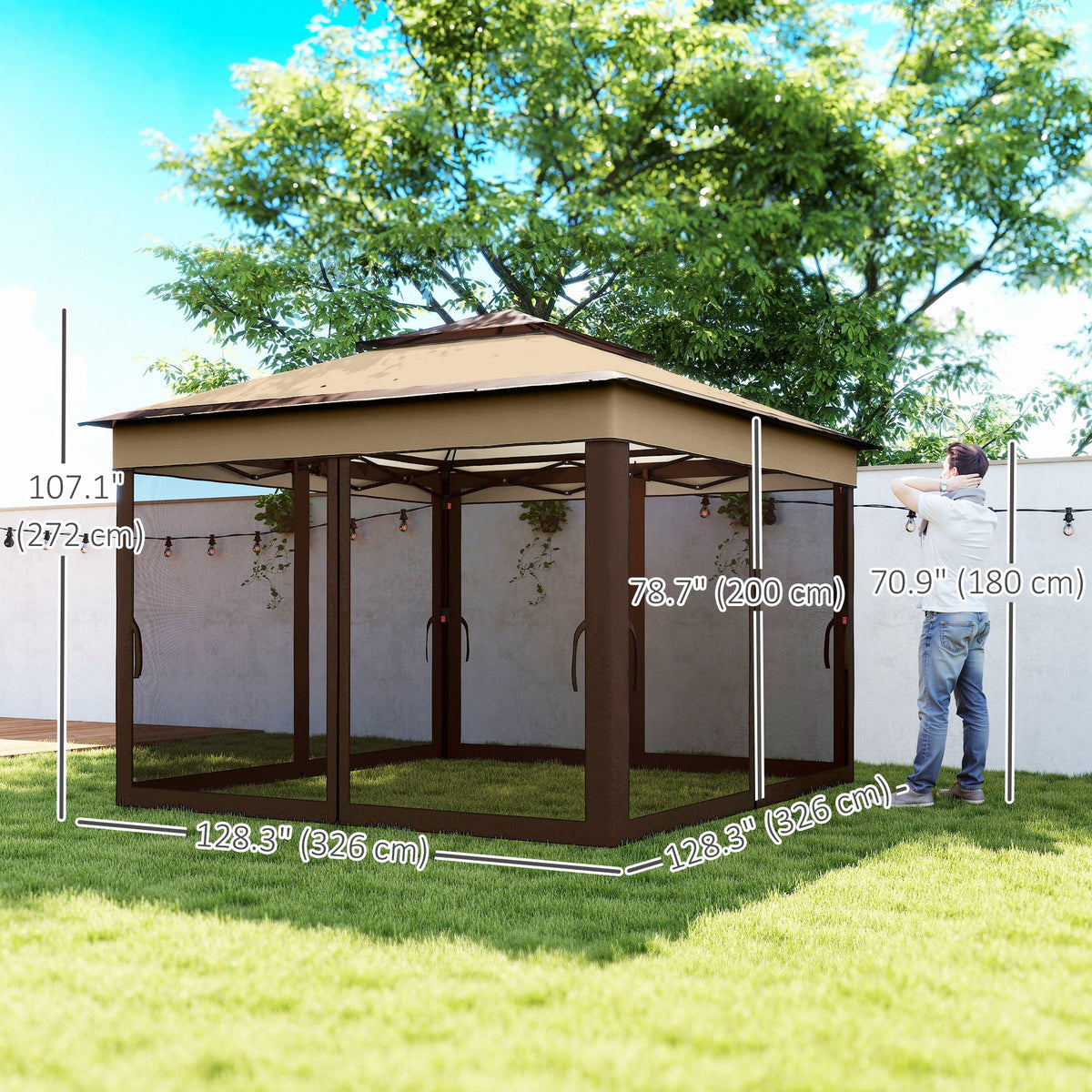 10.7 x 10.7ft Pop-Up Gazebo with Removable Mesh Curtains and UV30 Roof, Beige — product view 5