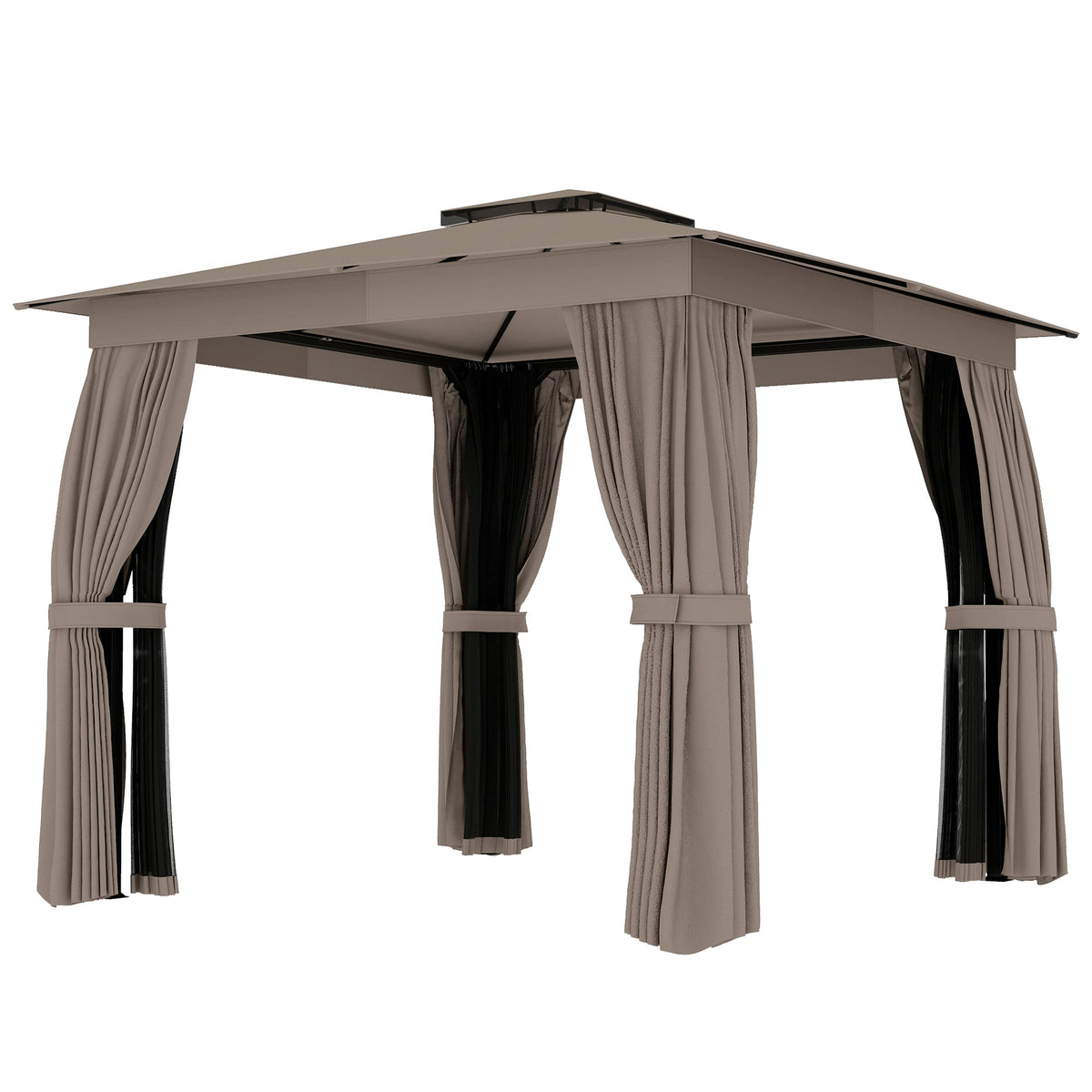 10' x 10' Soft Top Gazebo Canopy Shelter with Double Roof, UPF30+ Protection for Lawn, Backyard, Deck, Khaki — product view 2
