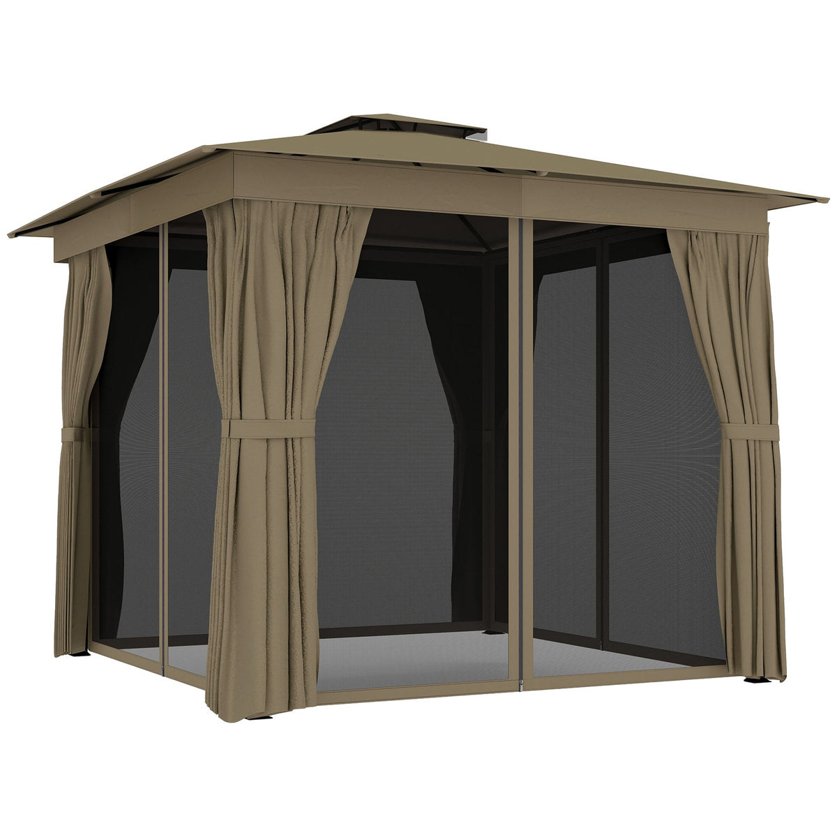 10' x 10' Soft Top Gazebo Canopy Shelter with Double Roof, UPF30+ Protection for Lawn, Backyard, Deck, Khaki — product view 1