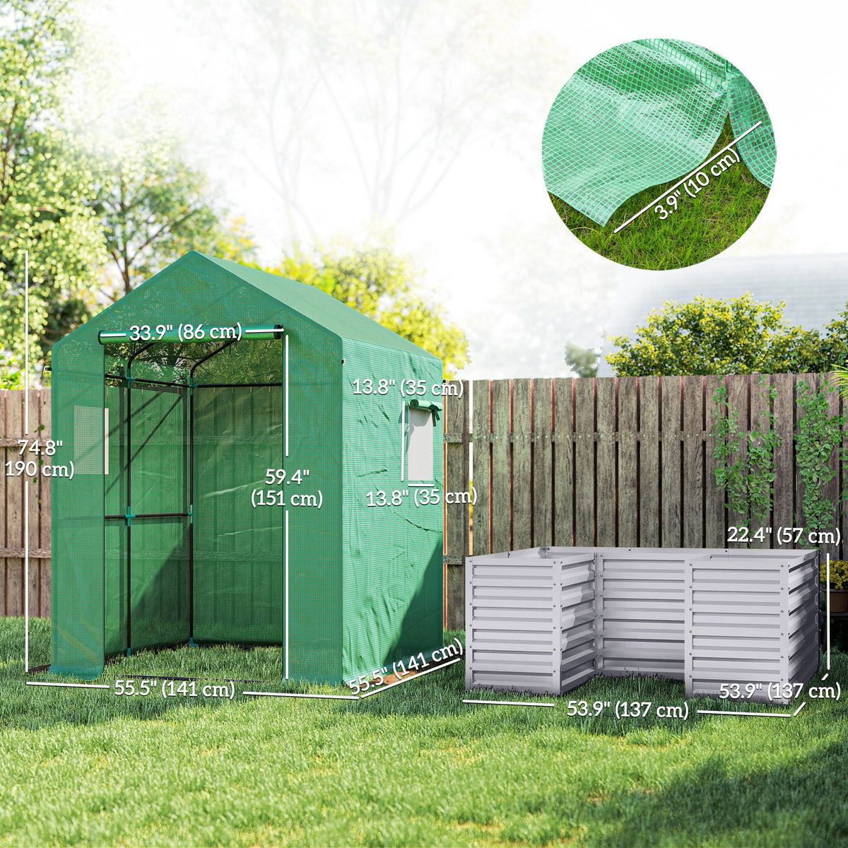 56" x 56" x 75" Raised Garden Bed Greenhouse with PE Cover, Green — product view 5