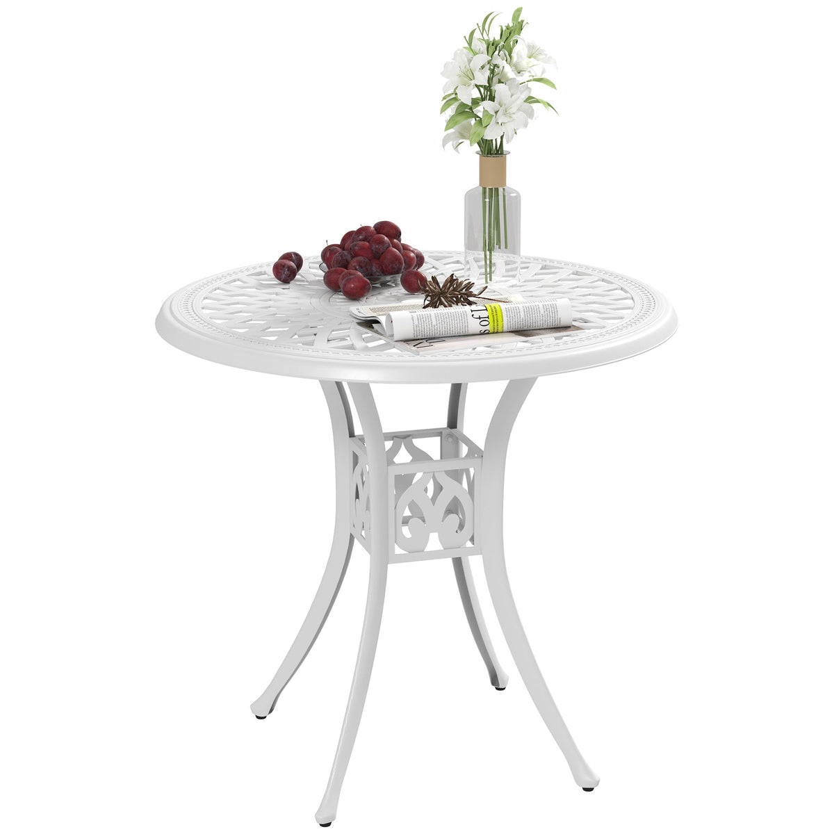 30-inch Round Patio Dining Table with Umbrella Hole Cast Aluminium Outdoor Bistro Table Only, White — product view 1
