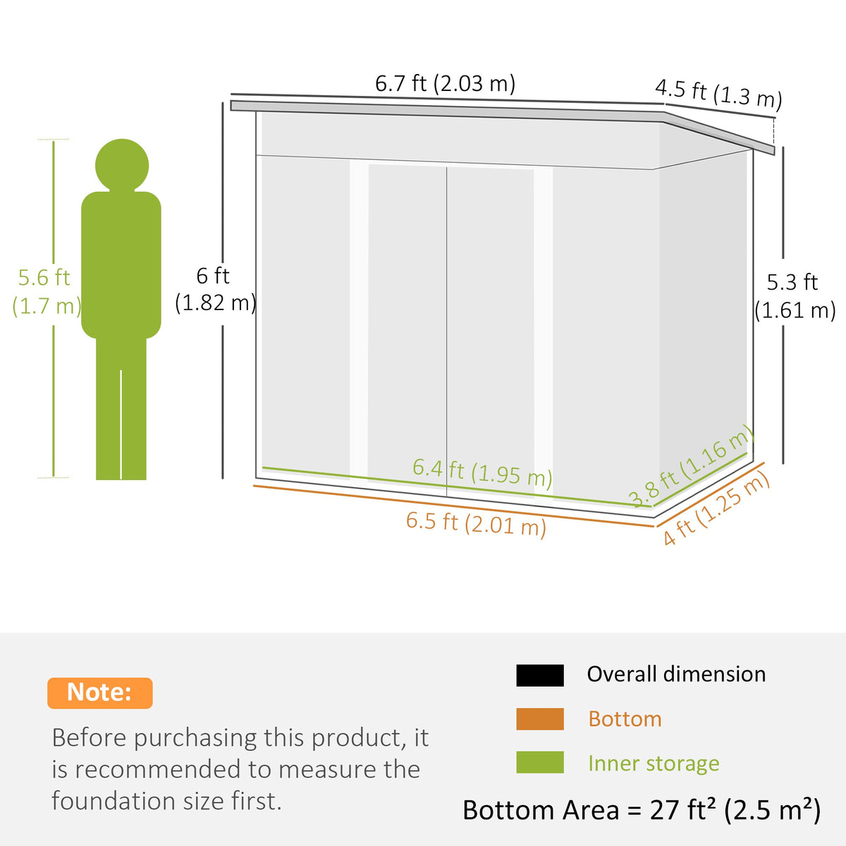 7 x 4 ft Lean-To Metal Shed with Foundation Kit for Bike & Mower, Light Grey — product view 5