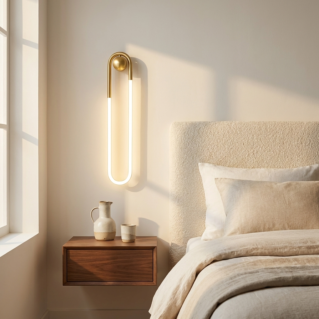Rovan | Curved Loop Brass Wall Lamp Minimalist Bedside Reading Light — product view 2