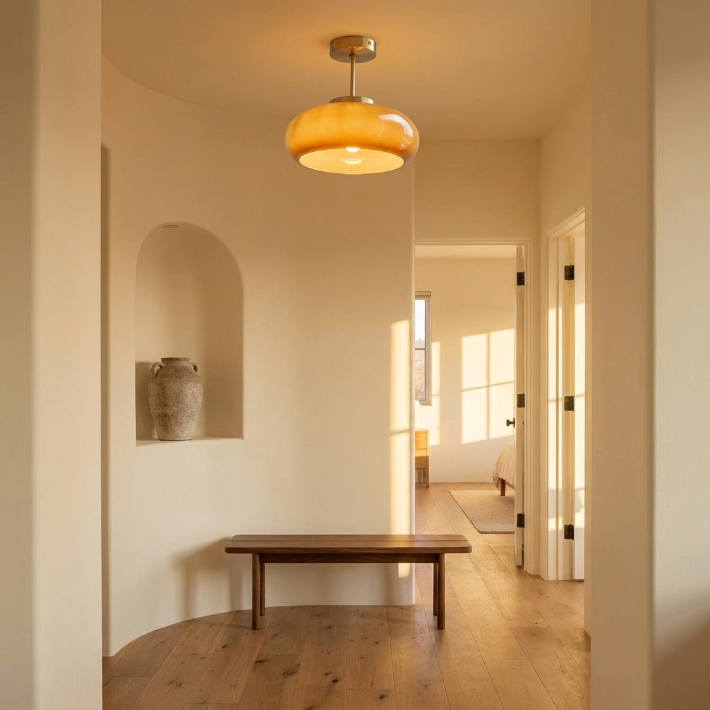 Marlowe | Vintage Brass Amber Glass Semi Flush Mount Ceiling Light for Hallway and Kitchen — product view 3