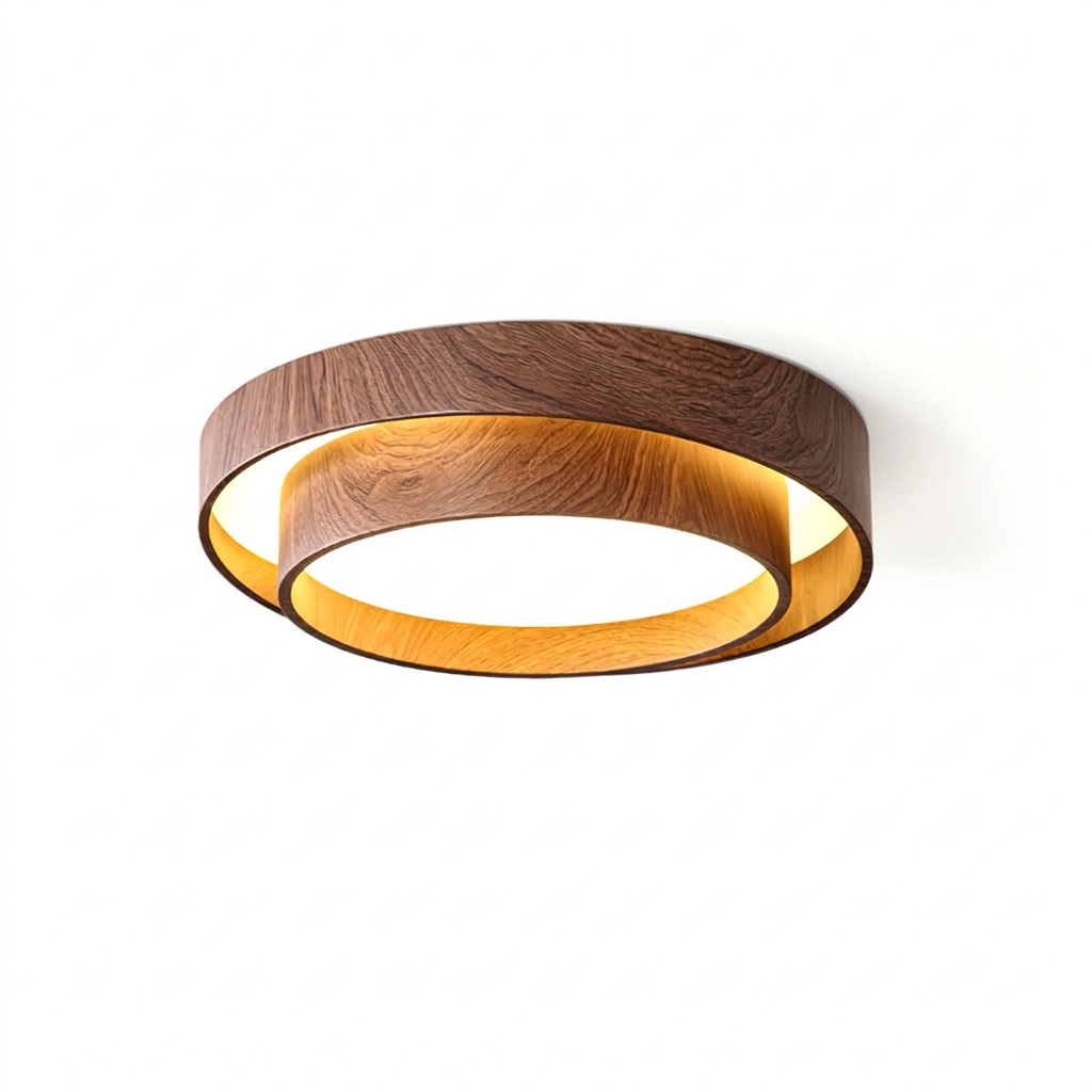 Sereno | Walnut Finish Round Flush Mount Ceiling Lamp for Living Room and Bedroom — product view 1