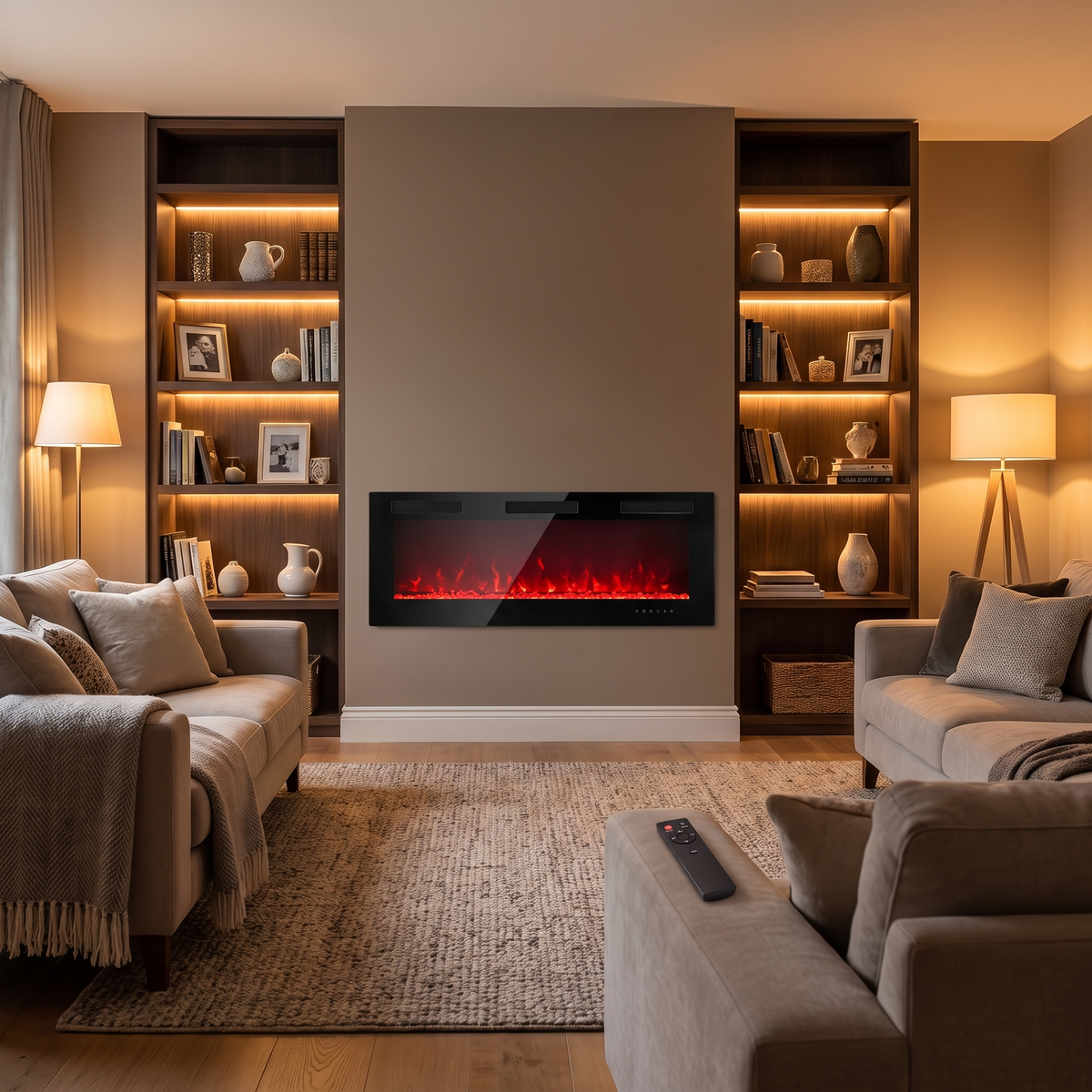 50 Inch Built-In Electric Fireplace Insert, Wall Mount LED Fireplace Heater with Adjustable Flame & Timer for Living Room Feature Wall — product view 1