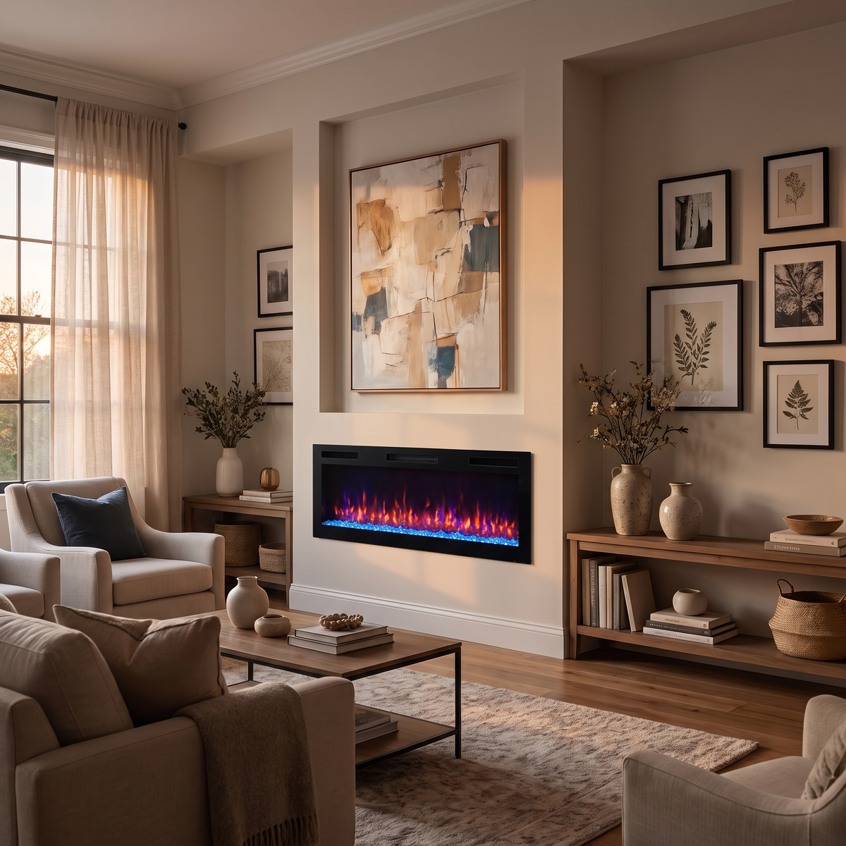 Slim Insert Electric Fireplace, Wall Mounted Decorative Flame Fireplace with Remote Control — 36, 42, 50, 60, 72 Inch for Living Room — product view 1