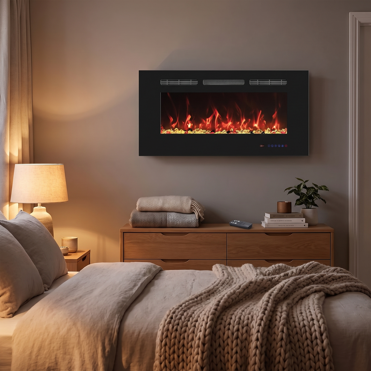 30 Inch Wall Mounted Electric Fireplace with Timer & Adjustable Flames, Compact Slim Fireplace Heater for Bedroom, Den & Apartment — product view 1