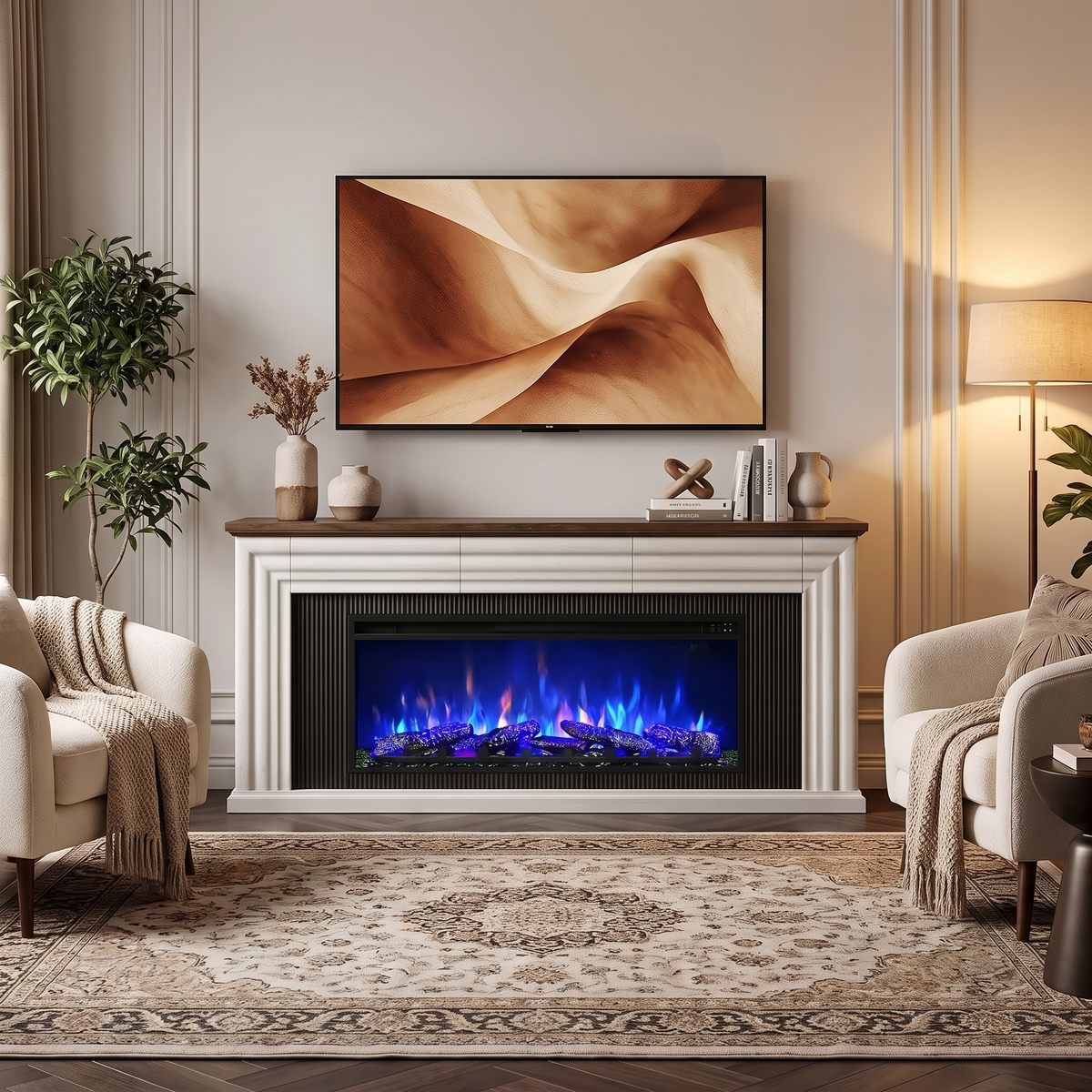 70 Inch Fluted Fireplace TV Stand with 42 Inch Electric Fireplace, Modern Farmhouse Media Console for 65-75 Inch TVs — product view 1