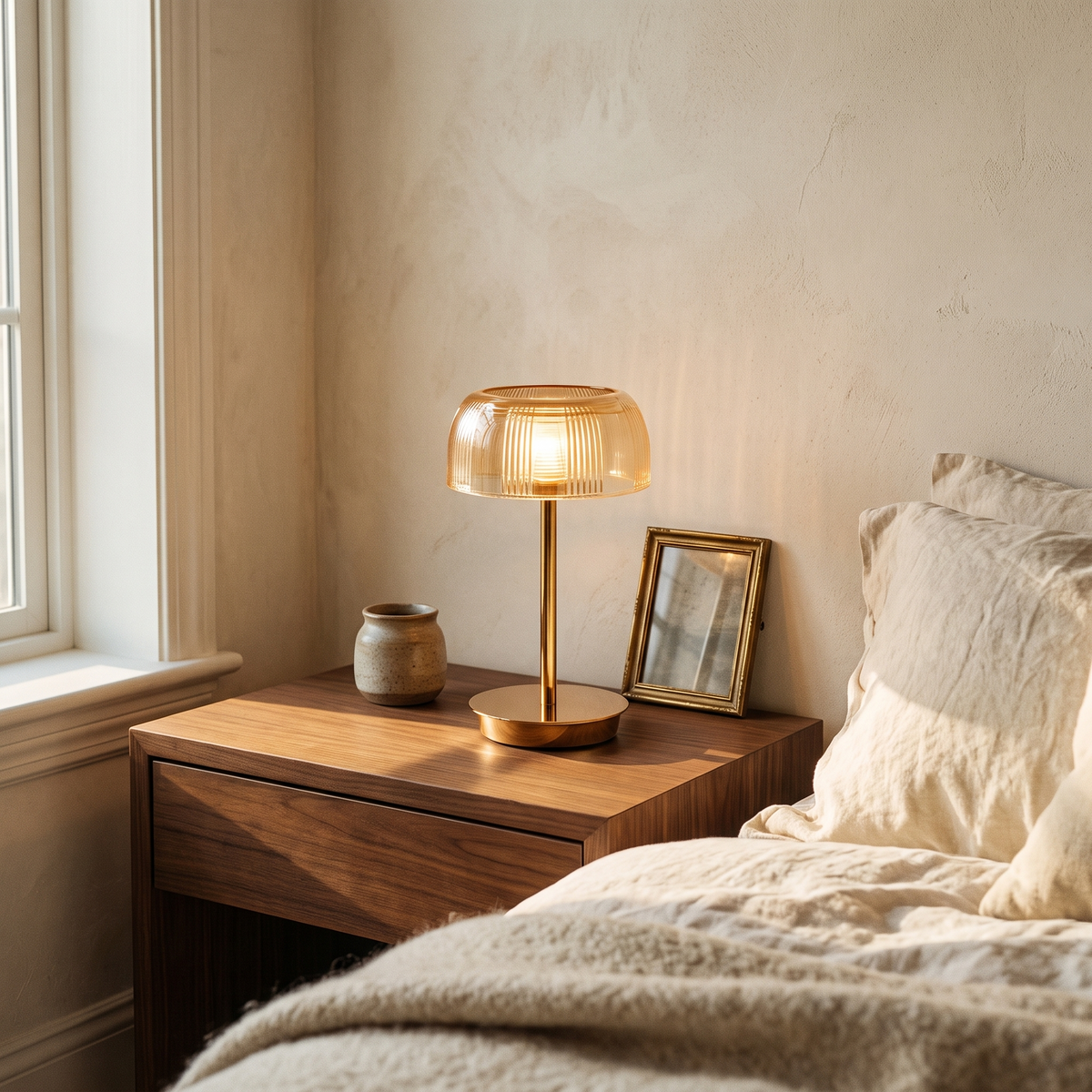 Calder Fluted Glass Cordless Table Lamp Touch Dimmable Bedside Light — product view 2