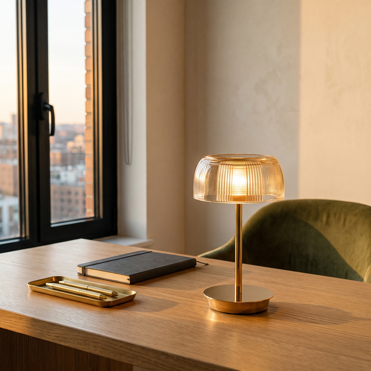 Calder Fluted Glass Cordless Table Lamp Touch Dimmable Bedside Light — product view 5