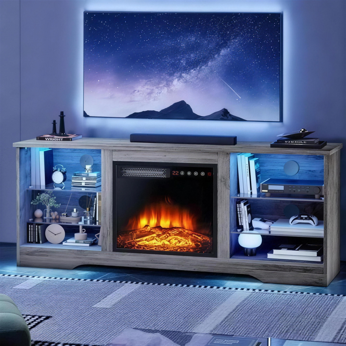 58 Inch Electric Fireplace TV Stand for TVs up to 65 Inch, Modern Media Console Entertainment Center, Adjustable LED Flame for Living Rooms — product view 2