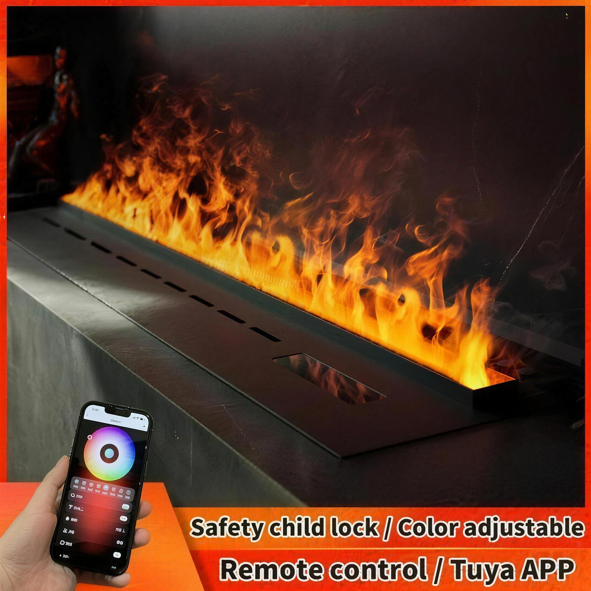 3D Atomized Water Vapor Electric Fireplace Stove with Touchable Colorful LED Flame Effect, Flameless & Safe — product view 2