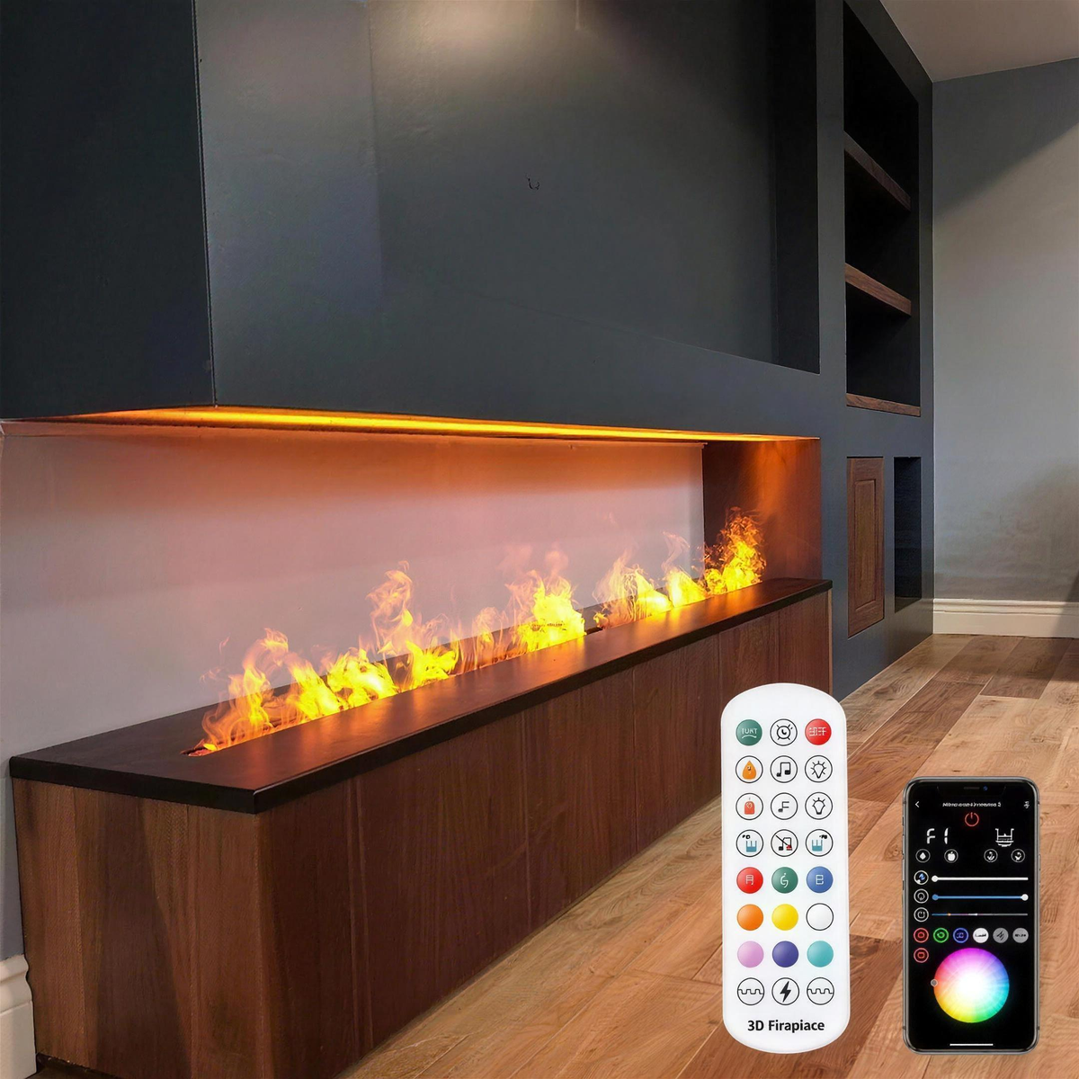 Electric Fireplace Insert for TV Cabinets and Media Walls, Recessed 3D Water Vapor Mist Flames with Smart App Control, Indoor 120V — product view 2