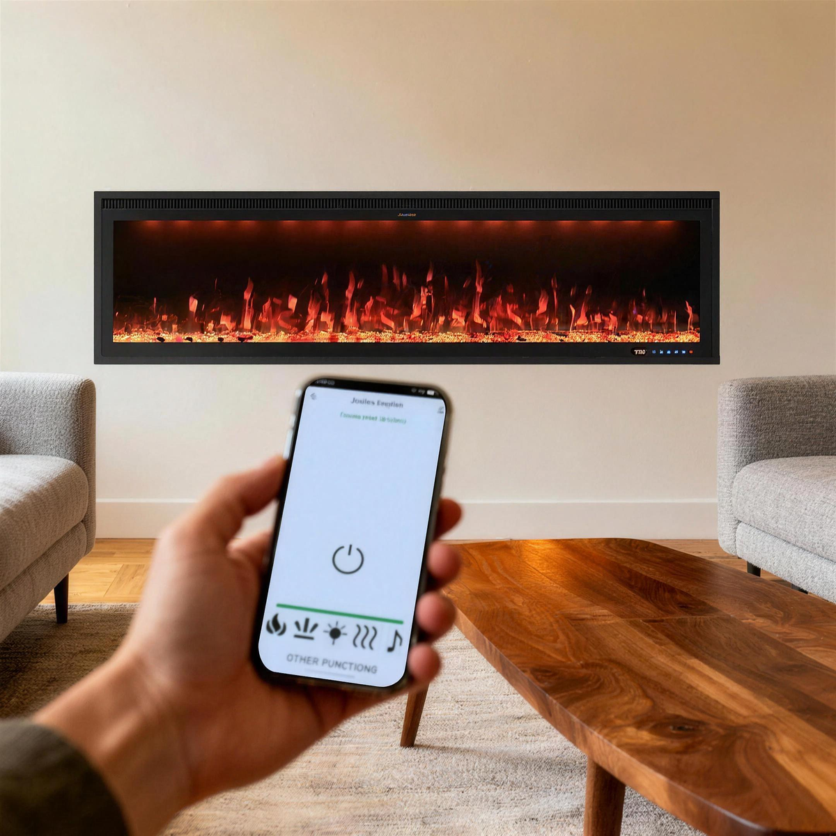 60 Inch Recessed Electric Fireplace Heater, Wall Mounted with WiFi App, Alexa & Google Home Voice Control — product view 1