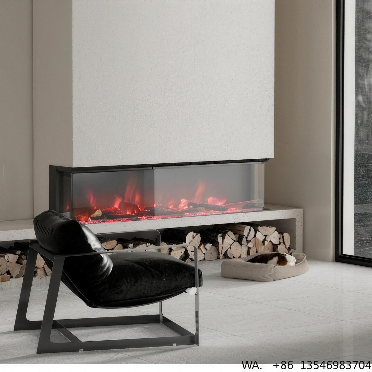50-100 Inch Recessed Electric Fireplace, Modern 3-Sided Wall Mounted Insert for Living Room — product view 2