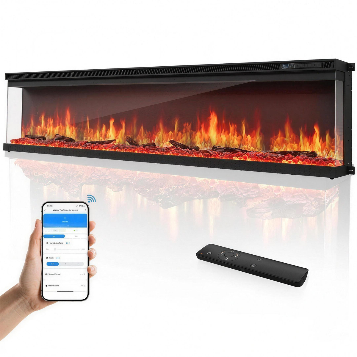 3-Sided Wall Mount Electric Fireplace, Recessed & Built-In Design with WiFi Remote, 1500W Heater — product view 1