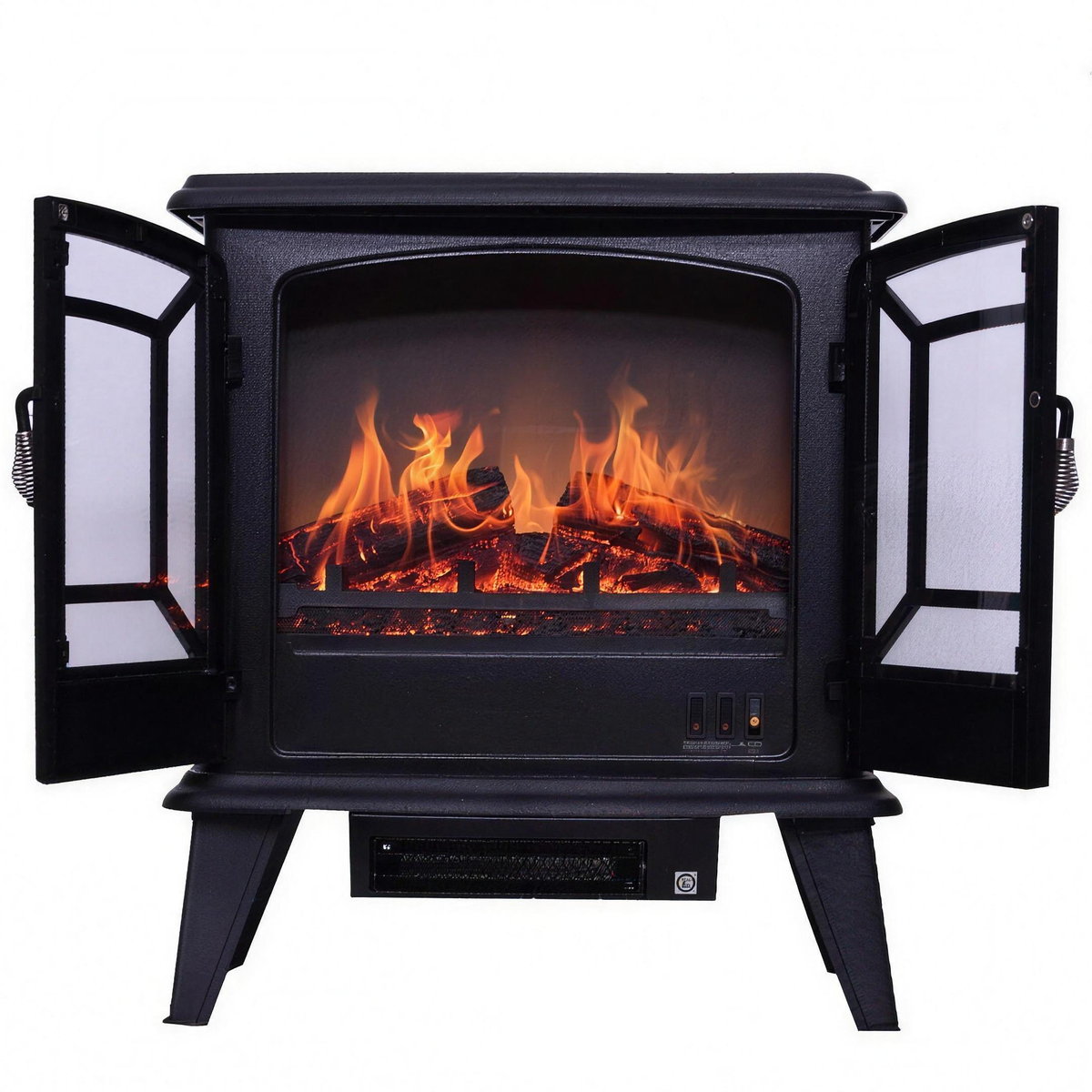 European Style Freestanding Electric Fireplace Heater with Two-Door Metal Body & 3D Simulated Flame Effect — product view 1