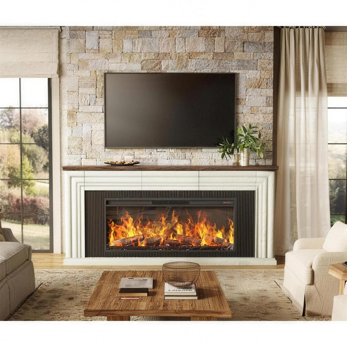 75 Inch Electric Fireplace TV Stand, Farmhouse Media Console Entertainment Center for Living Rooms — product view 1