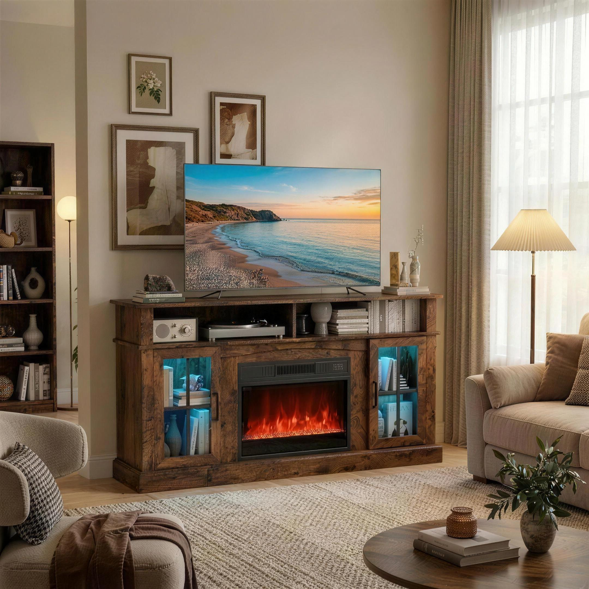 Electric Fireplace TV Stand for TVs Up To 65 Inches with LED Lights, Remote Controls, 9 Flame Colors, 3-Level — product view 1