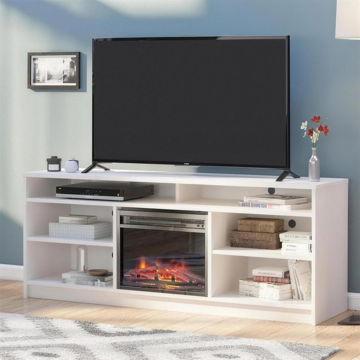 65 Inch Electric Fireplace TV Stand, Modern Media Console Entertainment Center, Storage Cabinets for Living Rooms — product view 1