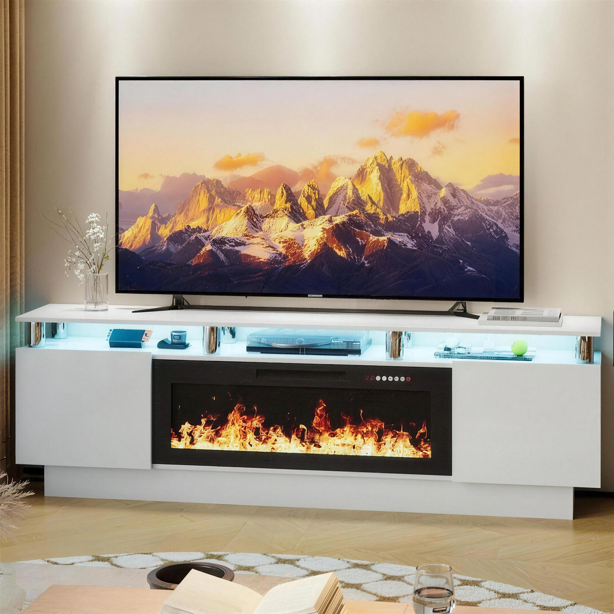 80 Inch Electric Fireplace TV Stand, Modern Media Console Entertainment Center, Adjustable LED Flame for Living Rooms — product view 1