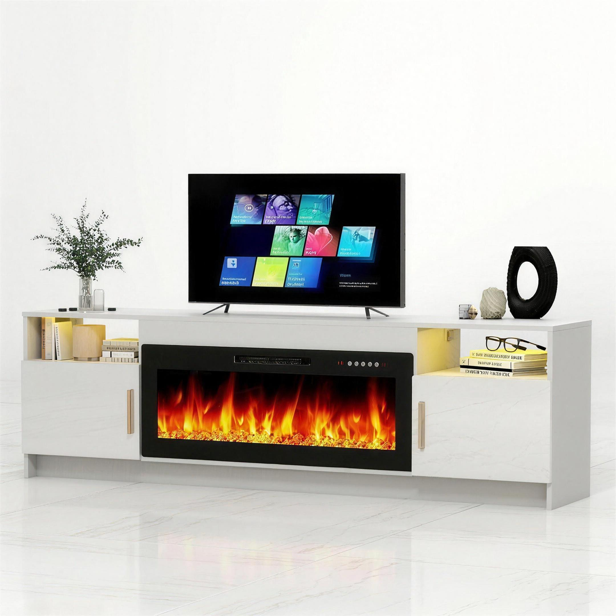 Electric Fireplace TV Stand, Modern Media Console Entertainment Center, Adjustable LED Flame for Living Rooms — product view 1