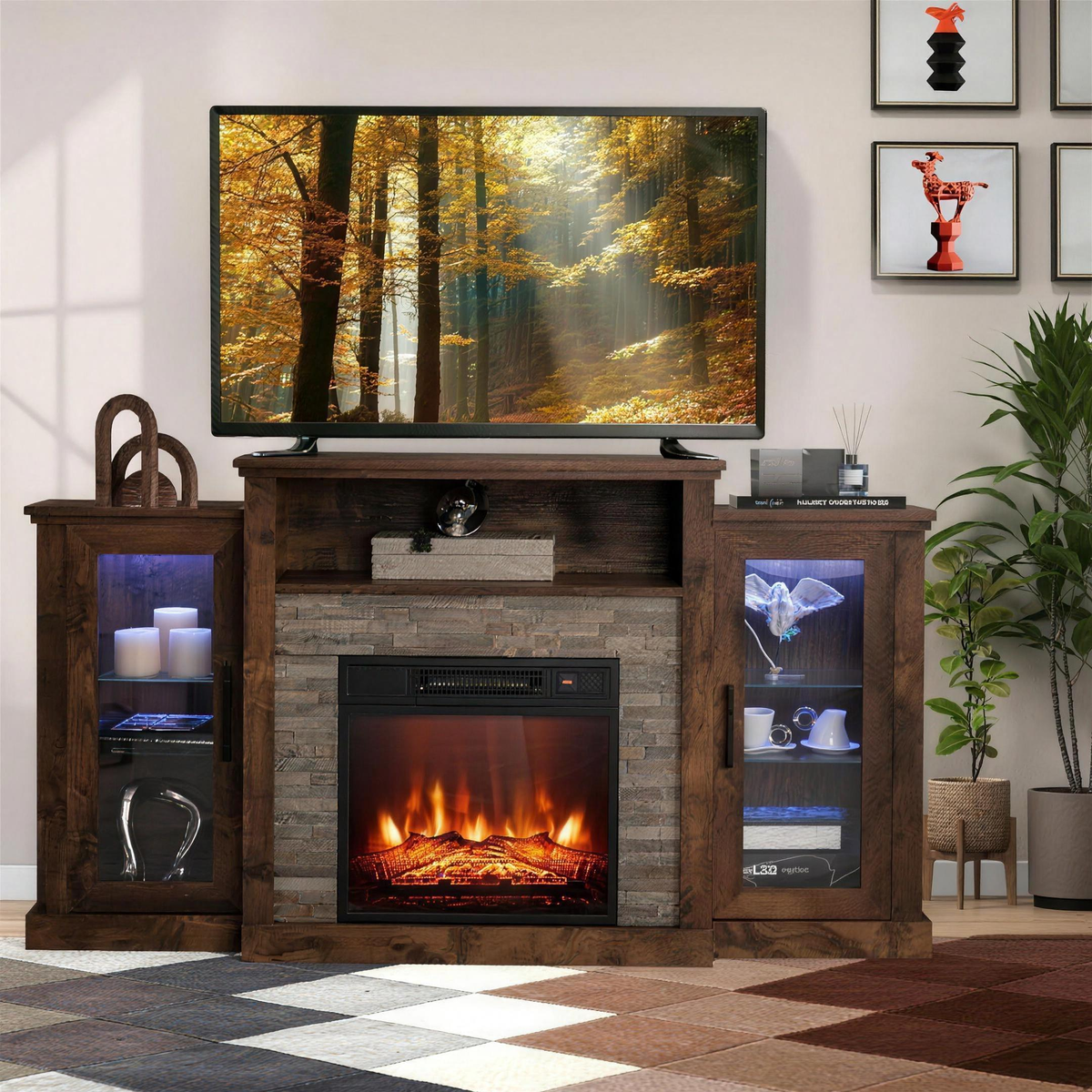 Electric Fireplace TV Stand for TVs up to 65 Inch, Modern Media Console Entertainment Center, Storage Cabinets, Adjustable LED Flame for Living Rooms — product view 1