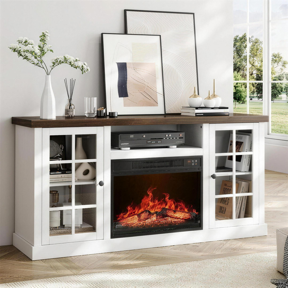 Electric Fireplace TV Stand, Modern Media Console Entertainment Center, Storage Cabinets for Living Rooms — product view 2