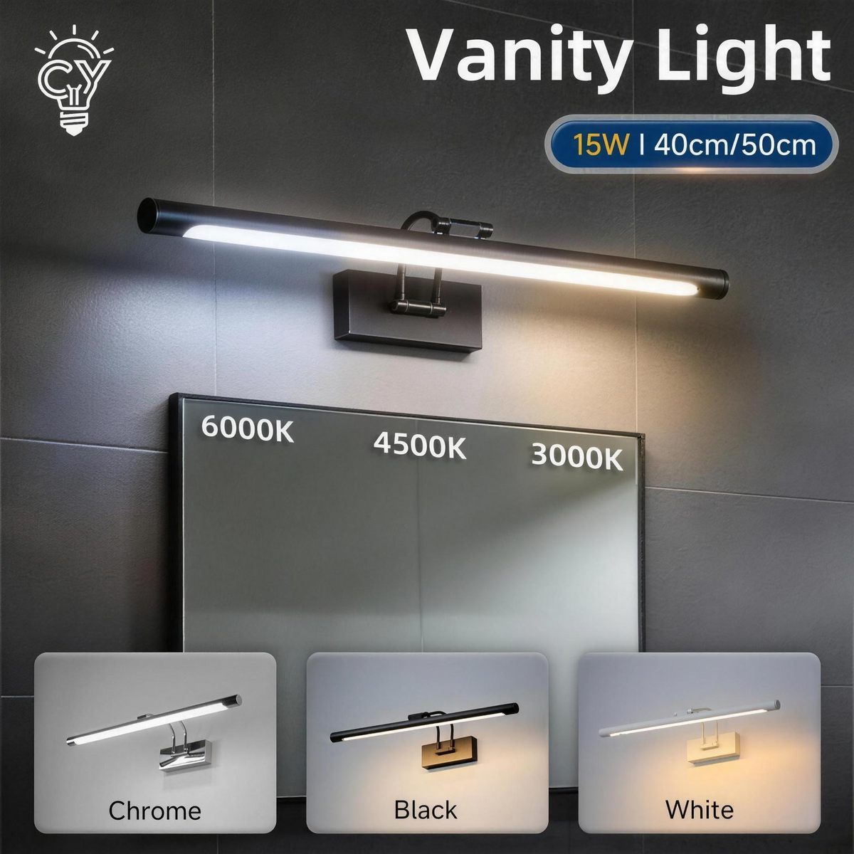 Modern LED Mirror Wall Light, 40-50cm Vanity Strip Sconce for Bathroom — product view 1