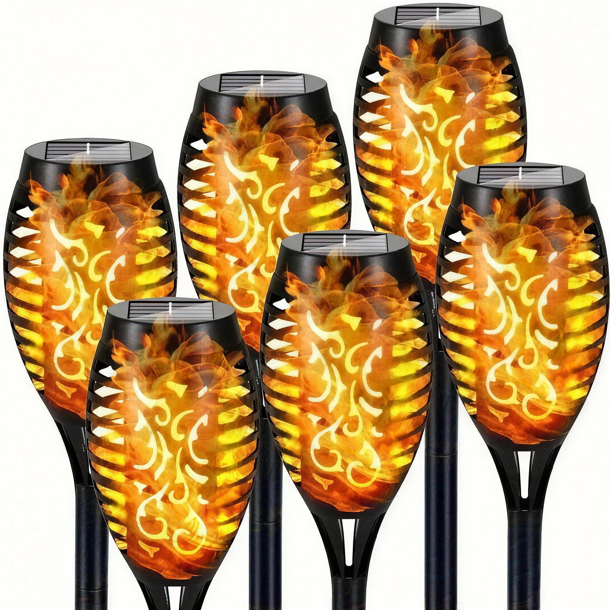 Solar Flame Torch Lights 2-Pack, 12 LED Flickering Flame Outdoor Torches, Waterproof Garden Path & Lawn Lights — product view 1