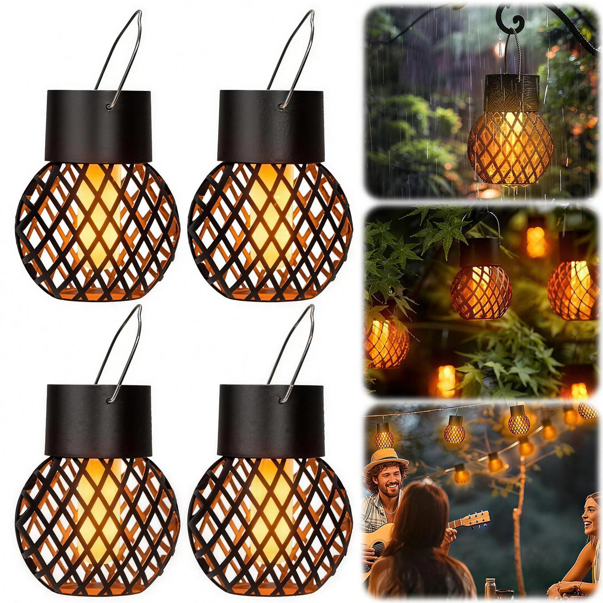 Solar Hanging Flame Pendant Lights 2-Pack, Hollow Branch Design LED Lamp for Courtyard, Garden & Tree Decoration — product view 1