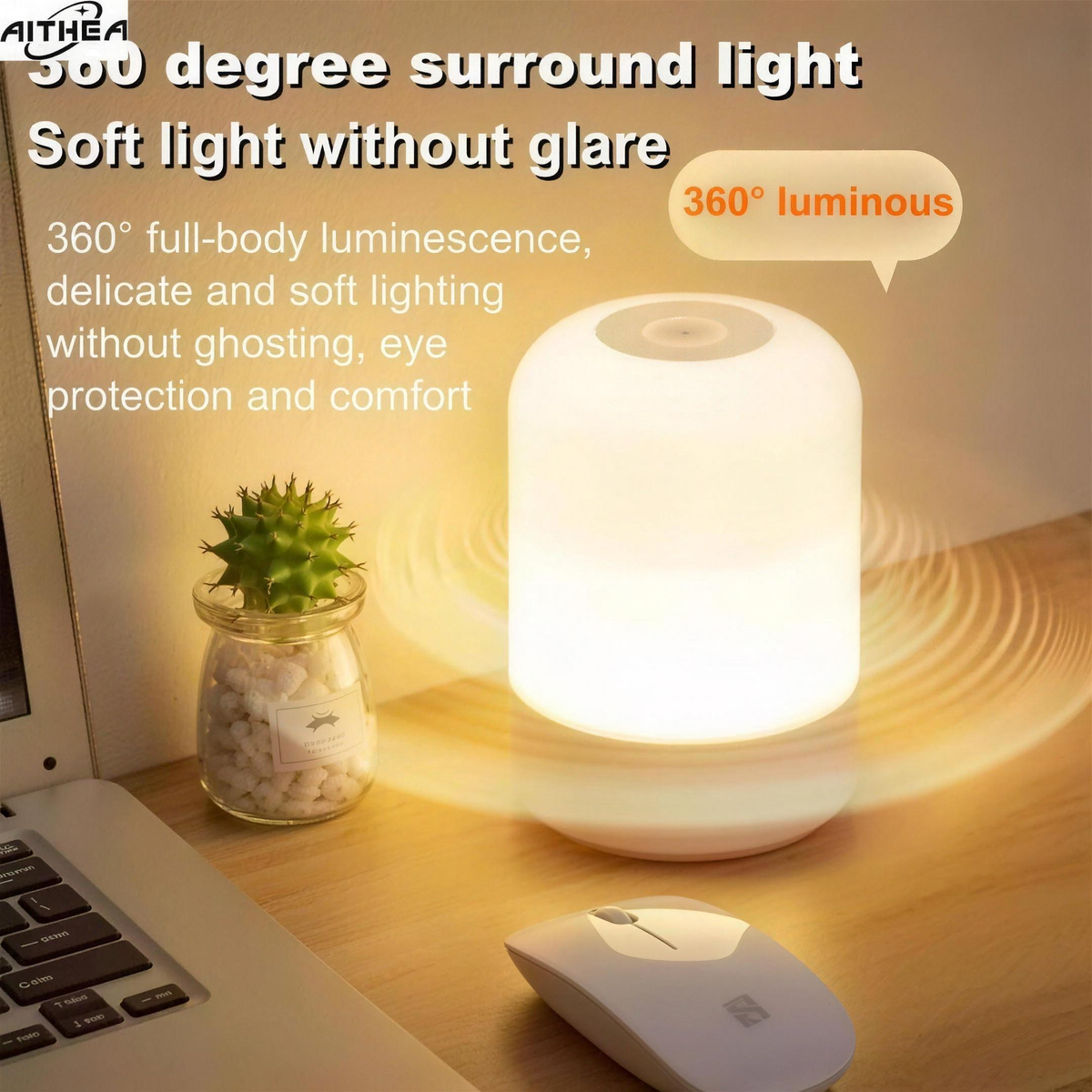 3 Color LED Night Light with Touch Switch, Dimmable USB Table Lamp for Baby Nursery, Feeding & Bedside — product view 2