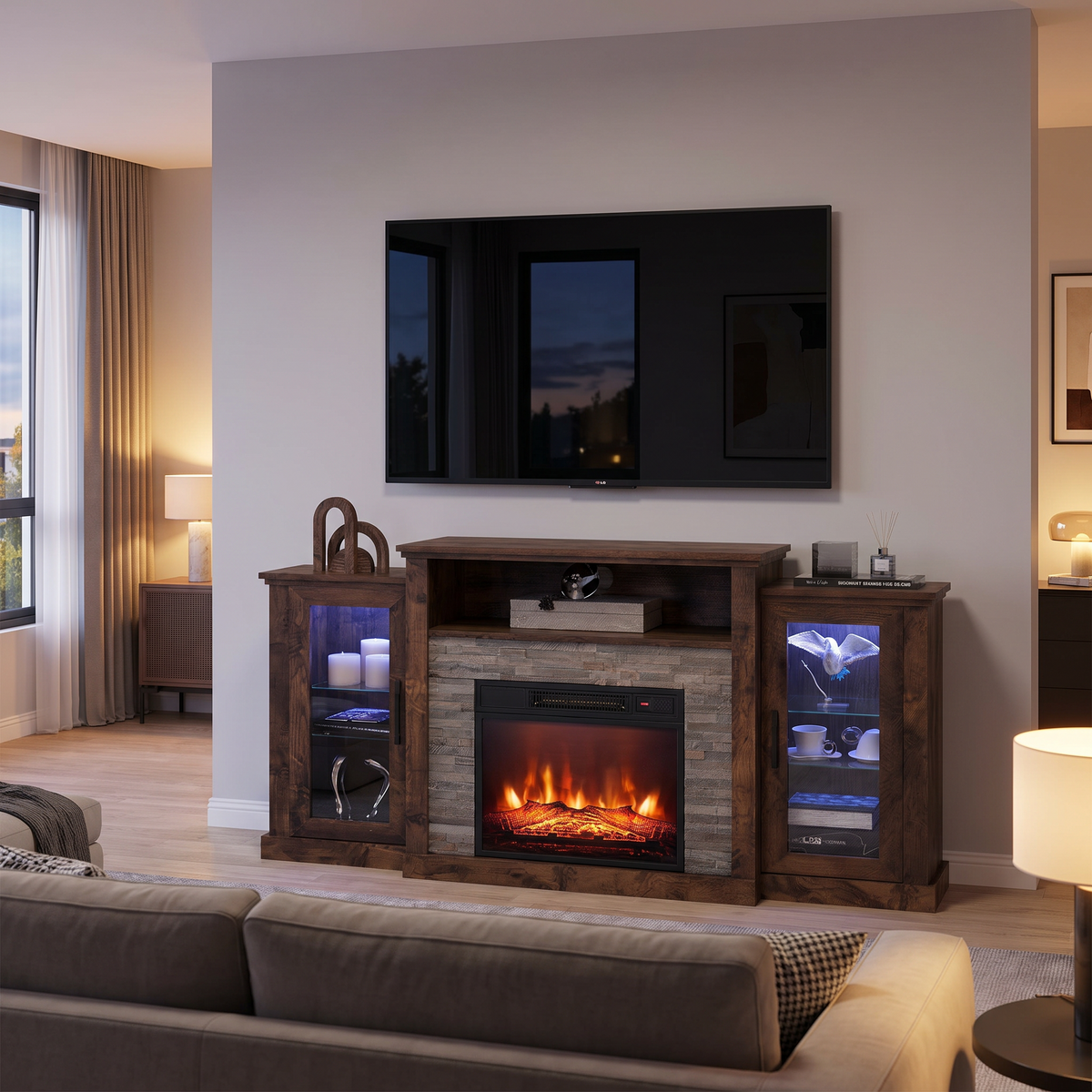 Electric Fireplace TV Stand for TVs up to 65 Inch, Modern Media Console Entertainment Center, Storage Cabinets, Adjustable LED Flame for Living Rooms — product view 6