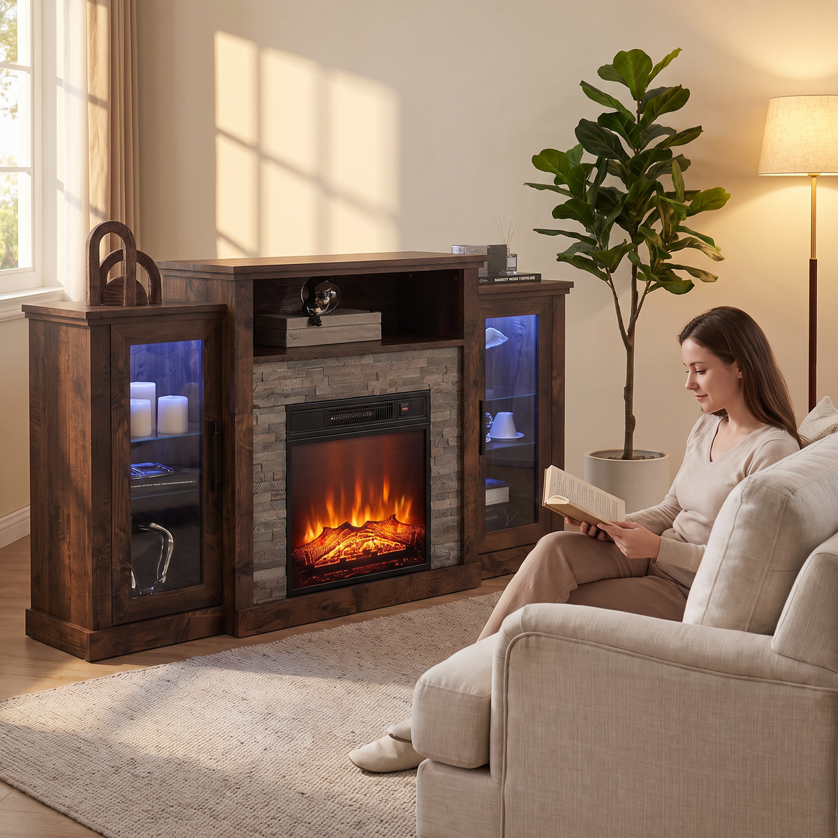 Electric Fireplace TV Stand for TVs up to 65 Inch, Modern Media Console Entertainment Center, Storage Cabinets, Adjustable LED Flame for Living Rooms — product view 5