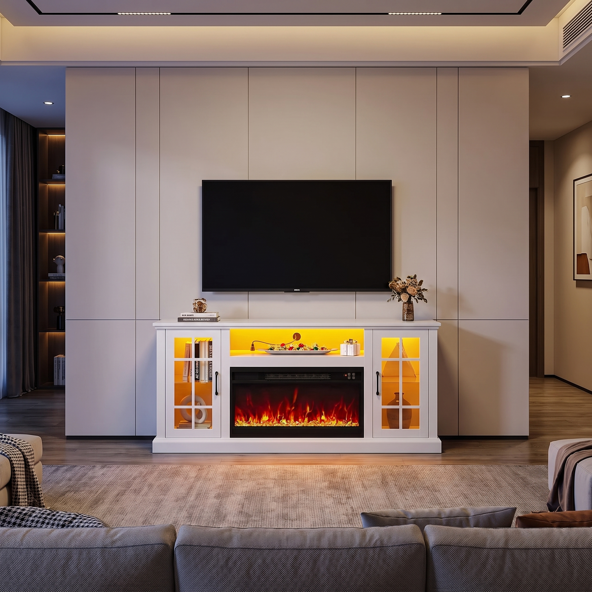 45 Inch Electric Fireplace TV Stand, Modern Media Console Entertainment Center, Storage Cabinets, Adjustable LED Flame for Living Rooms — product view 5