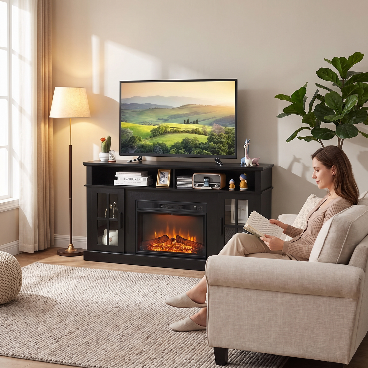 Electric Fireplace TV Stand for TVs up to 65 Inch, Modern Media Console Entertainment Center, Remote Control for Living Rooms — product view 5