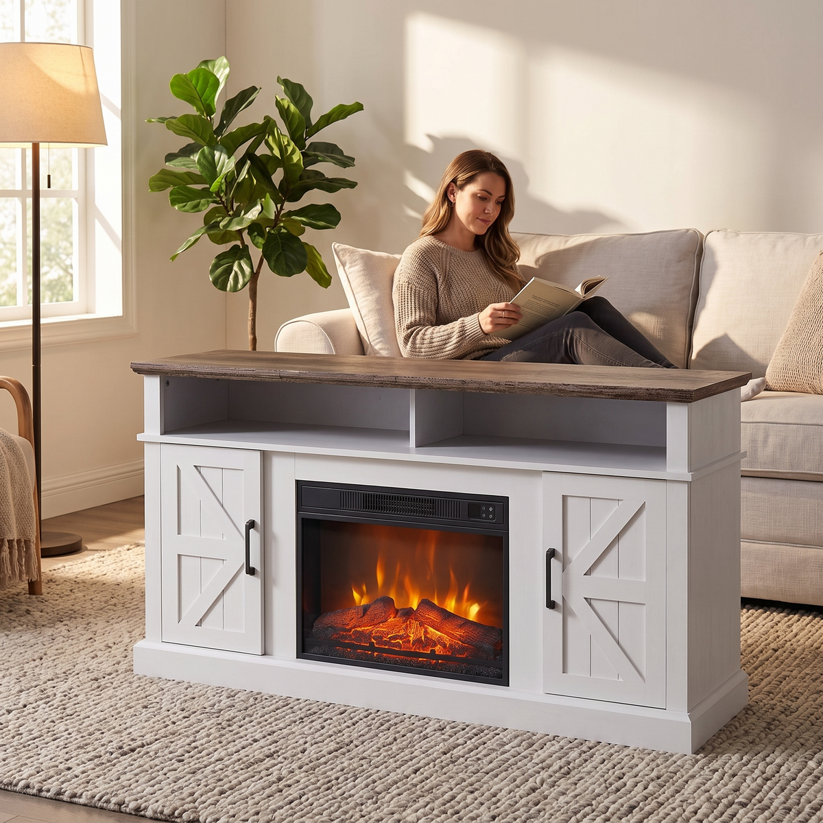 Electric Fireplace TV Stand for TVs up to 65 Inch, Modern Media Console Entertainment Center, Storage Cabinets for Living Rooms — product view 5