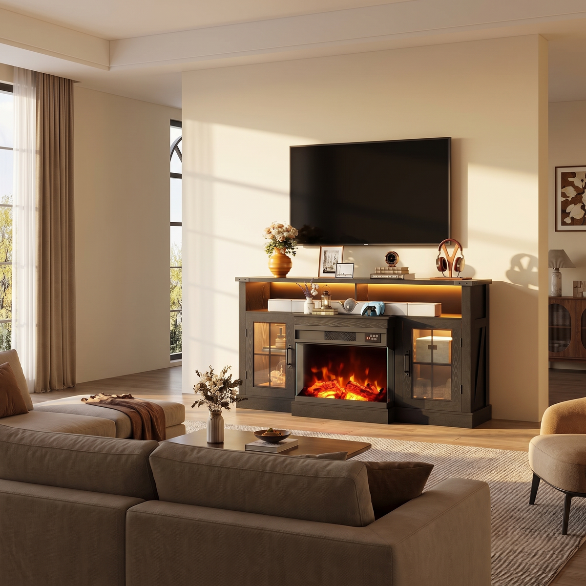 Electric Fireplace TV Stand for TVs up to 65 Inch, Modern Media Console Entertainment Center, Adjustable LED Flame for Living Rooms — product view 6