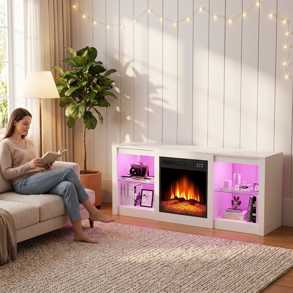 Electric Fireplace TV Stand for TVs up to 65 Inch, 18" Firebox, Modern Media Console Entertainment Center, Adjustable LED Flame for Living Rooms — product view 5