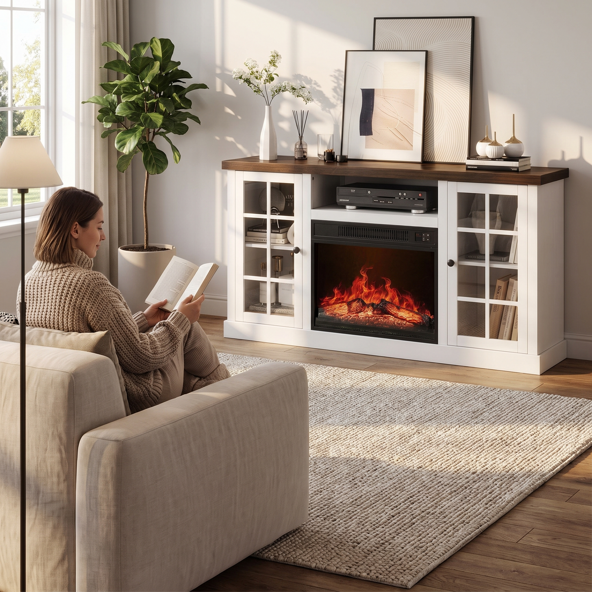Electric Fireplace TV Stand, Modern Media Console Entertainment Center, Storage Cabinets for Living Rooms — product view 5