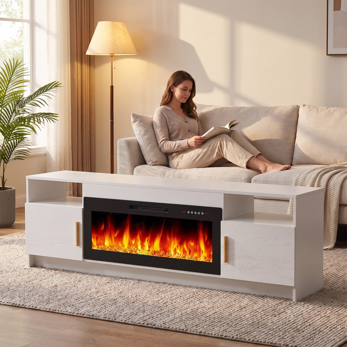 Electric Fireplace TV Stand, Modern Media Console Entertainment Center, Adjustable LED Flame for Living Rooms — product view 4