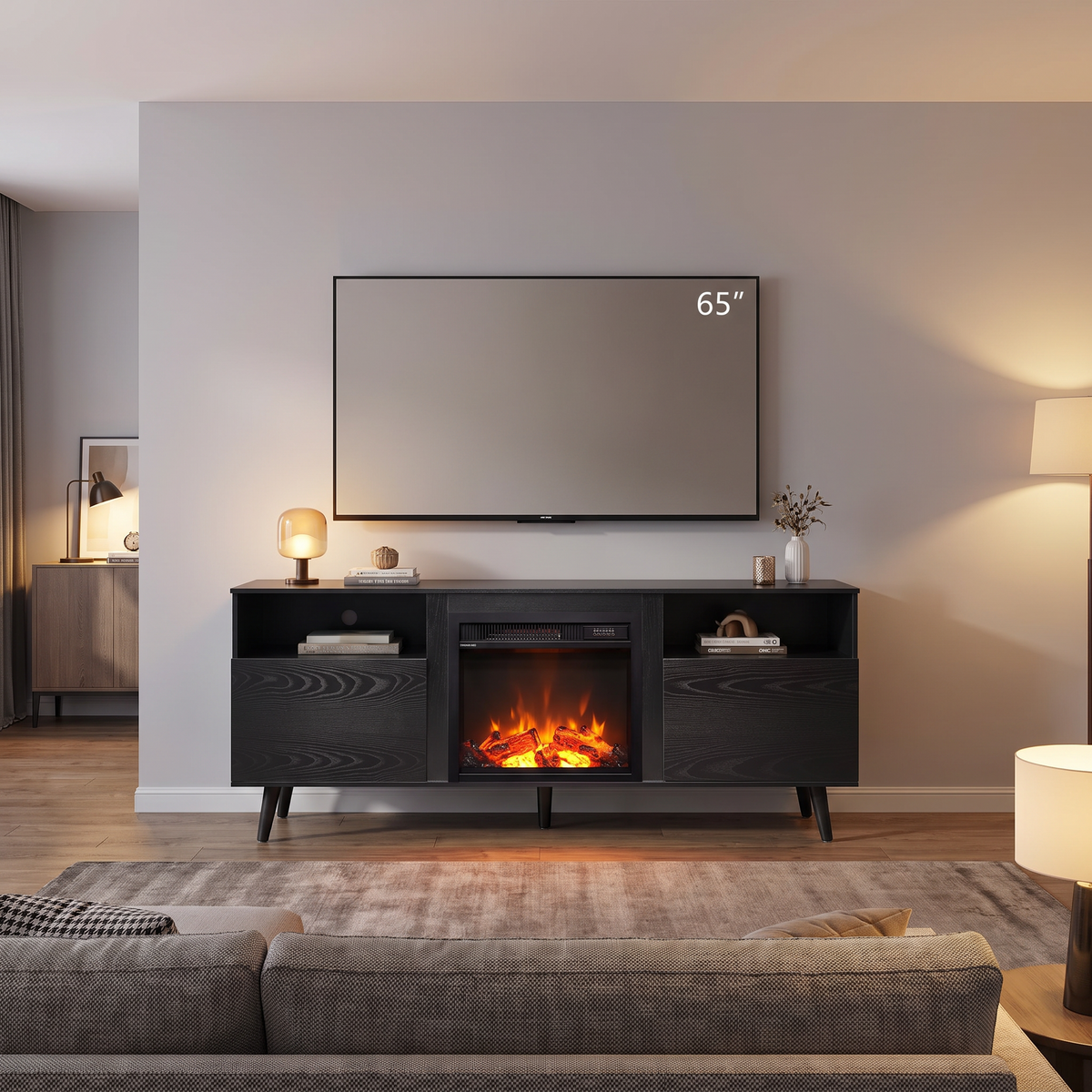 65 Inch Electric Fireplace TV Stand, Modern Media Console Entertainment Center for Living Rooms — product view 5