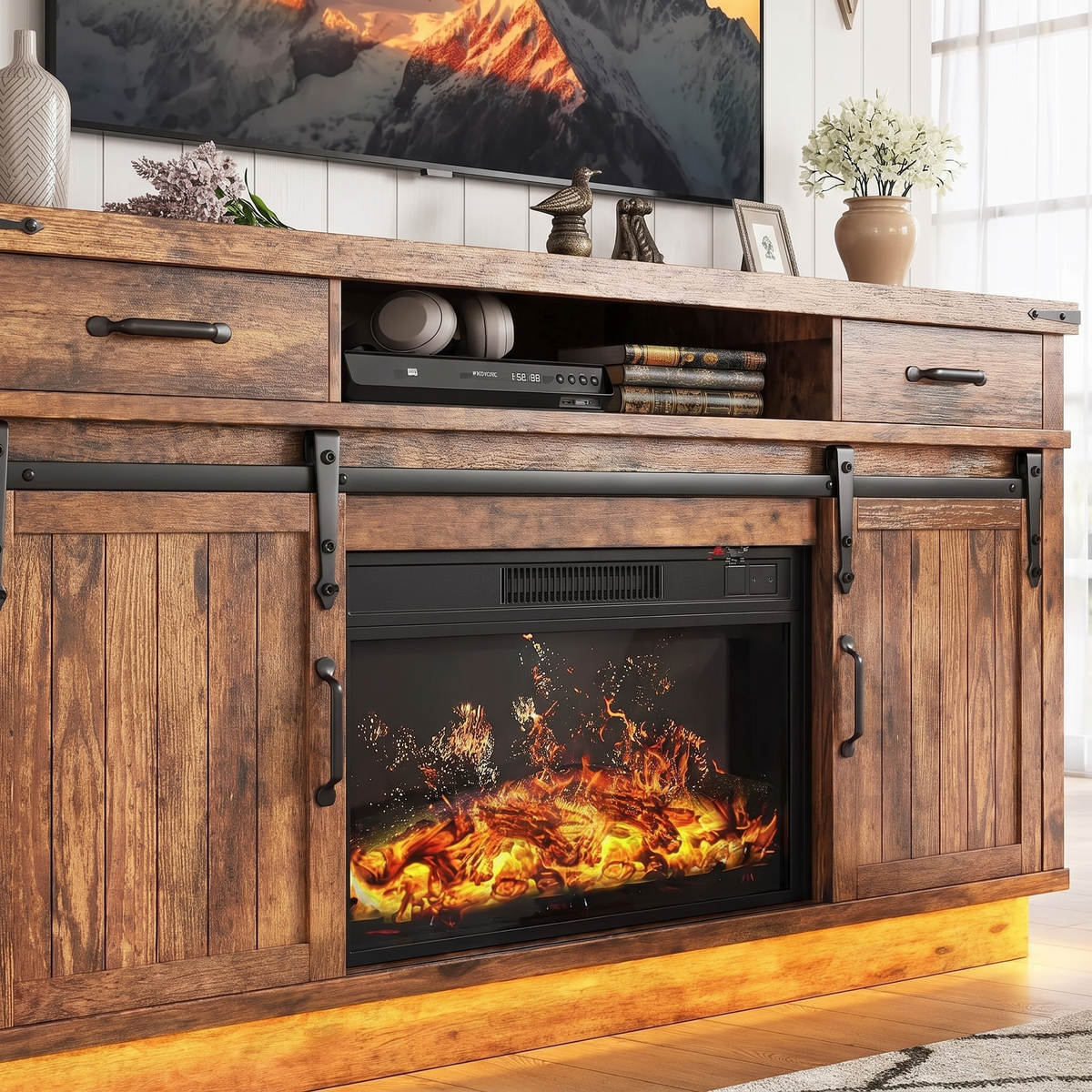 58 Inch Electric Fireplace TV Stand, Farmhouse Media Console Entertainment Center, Storage Cabinets for Living Rooms — product view 6