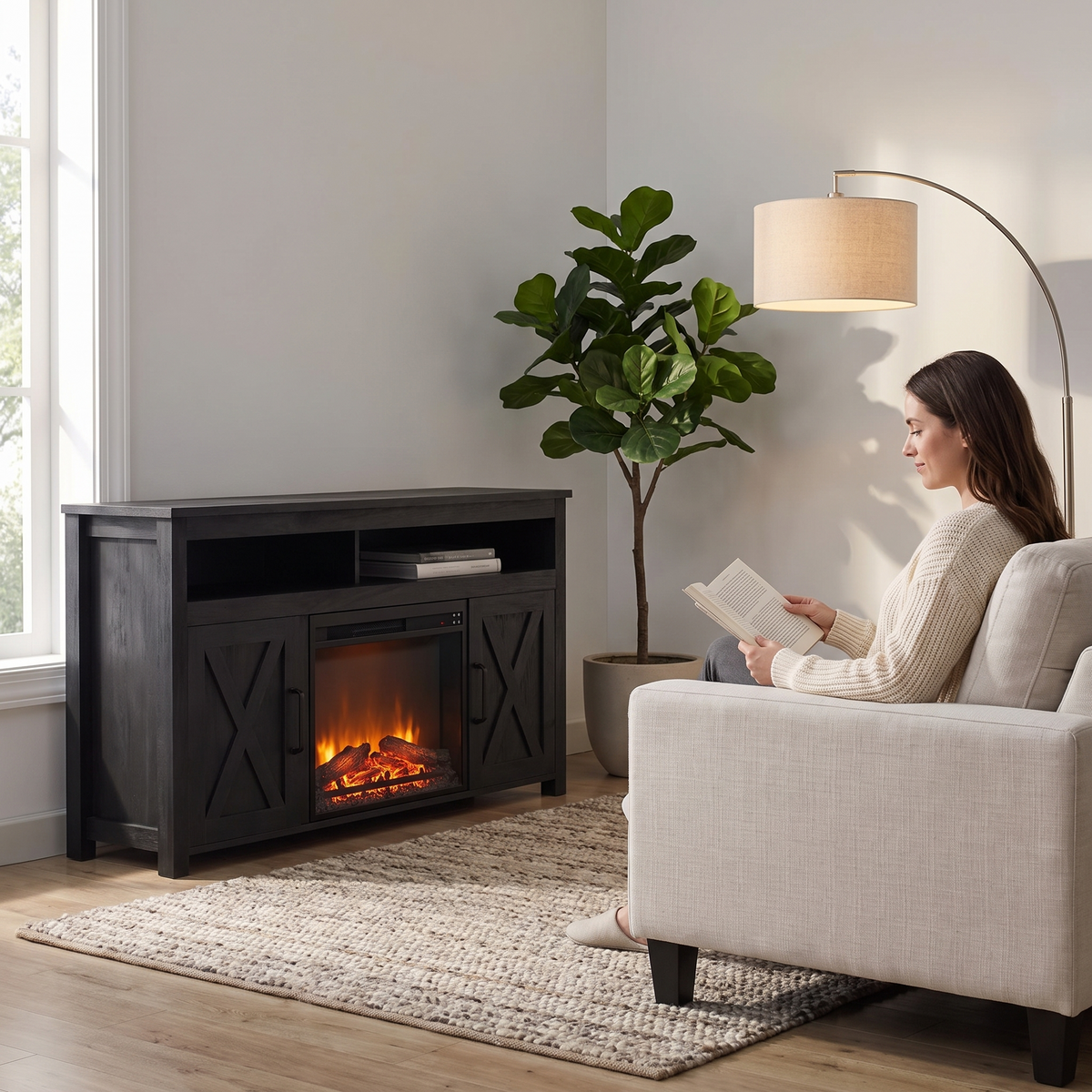 58 Inch Electric Fireplace TV Stand for TVs up to 65 Inch, Farmhouse Media Console Entertainment Center for Living Rooms — product view 5